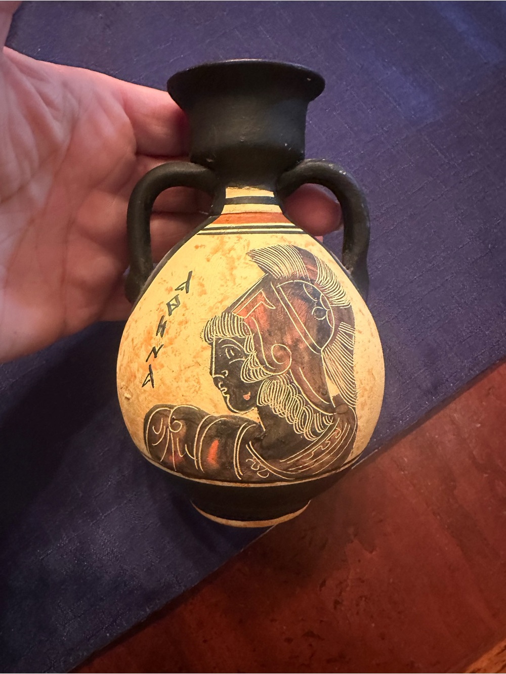 Handmade and hand-painted Black and Cream Greek-Style Decorative Amphora Vase